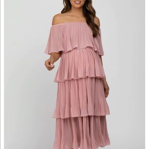 Pink Blush Maternity Tiered Off-the-shoulder dress